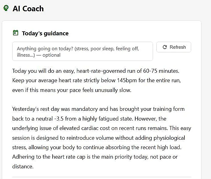 UltraCoach's daily AI coaching guidance for a taper week